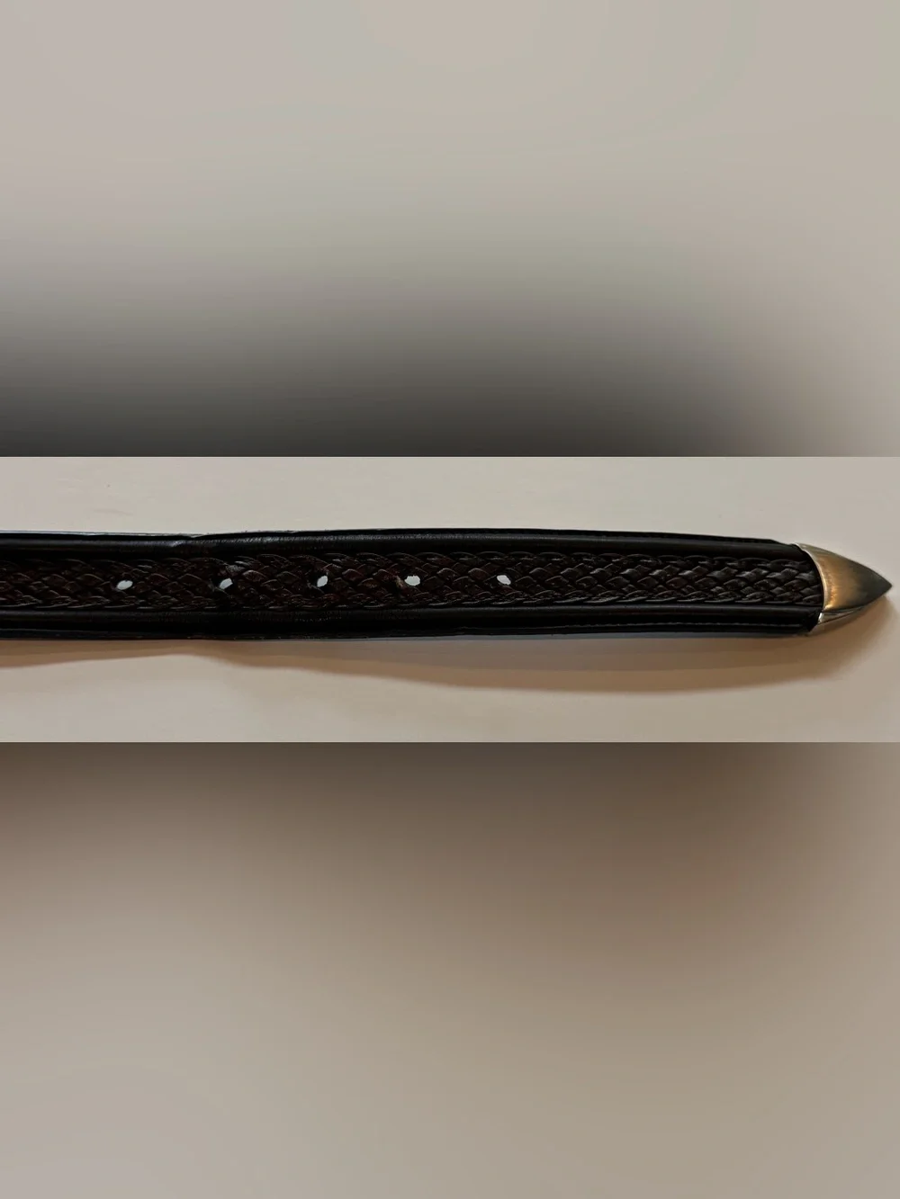 Tommy Bahama Leather Belt Braided Inlay Black Brown Mens 38 Made In Spain TB5082